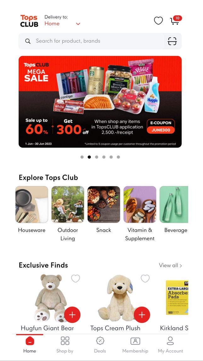 TopsCLUB app screens